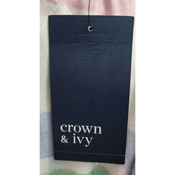 Crown & Ivy Dress L Rainbow Striped Peasant Midi Tie Neck‎ Short Sleeve - Image 5