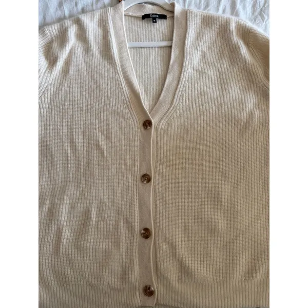 Quince Mongolian Cashmere Oversized Boyfriend Cardigan Sz Med Cream Sweater - Image 8