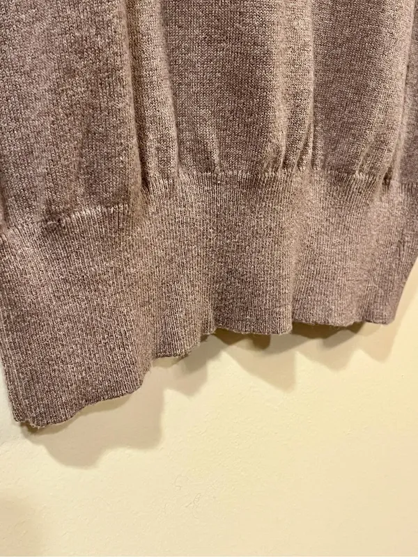 Shore Cotton Cashmere Light Brown Ribbed Mock Neck Knit Sweater - Size Medium - Image 5
