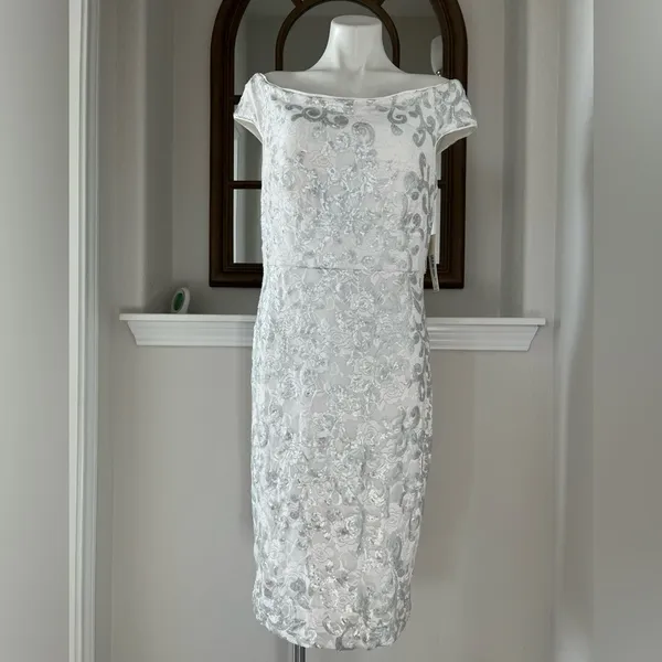 Eliza J. IVORY Off-the-Shoulder Dress Sequined Size 16, New w/Tag Retail $168 - Image 3