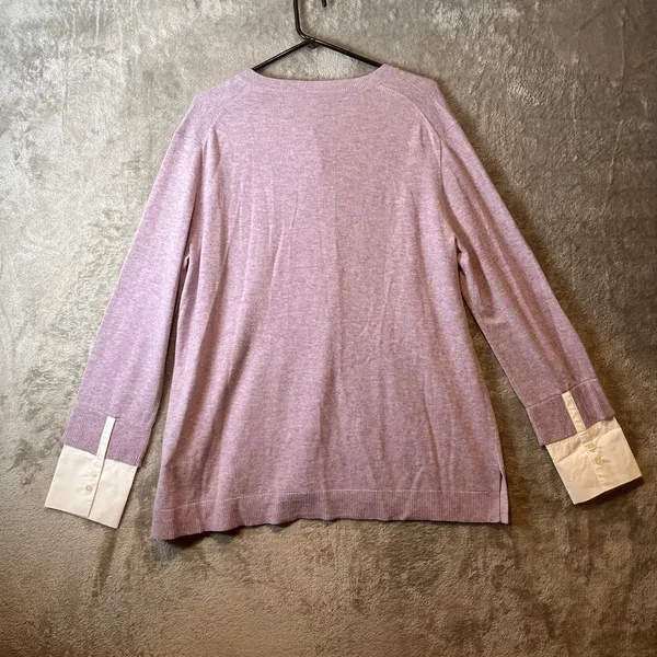 J.Crew Lavender Purple V-Neck Sweater With Shirt Cuffs Wool Blend Size Large New - Image 7