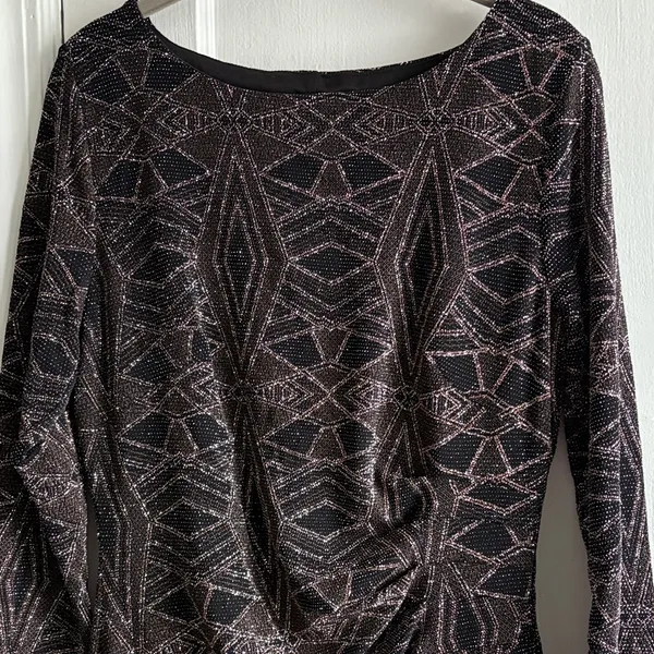 Anne Klein Black and Brown Patterned Long Sleeve Dress - Image 3