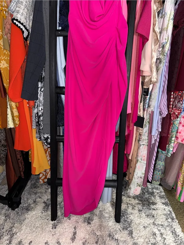 Amanda Uprichard Jasalina Hot Pink Satin Maxi Dress Womens Small EUC - Image 8