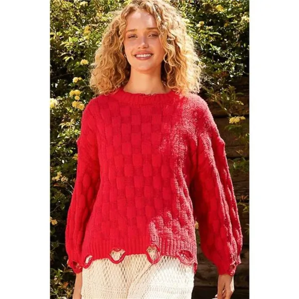 POL Checkered Distressed‎ Edge Sweater - Image 4