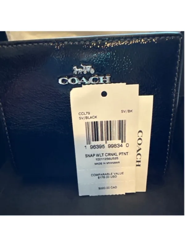 NEW Coach Black Patent Crinkle Leather Snap Wallet CCL79 New in Coach Box - Image 6