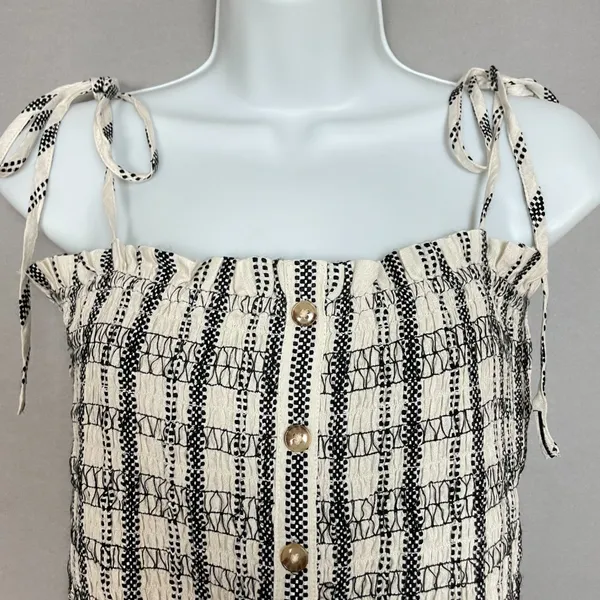 Loft Striped Poplin Smocked Cami Tank Top Shirred NWT Sz Medium Women Tie Straps - Image 6