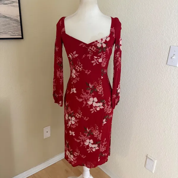 REFORMATION Red‎ Floral Mabille Midi Dress Size 2 - Image 3