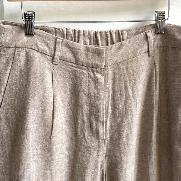 Old Navy Linen Blend Wide Leg Pants Women Large Tan Coastal Minimalist High Rise - Image 2