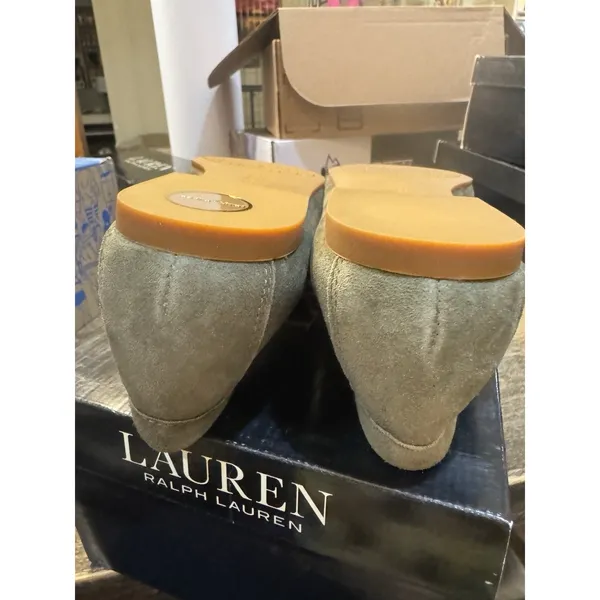 Lauren Ralph Lauren Averi Suede Slip On Loafers Size 5 Classic‎ Olive Monogram - Image 8