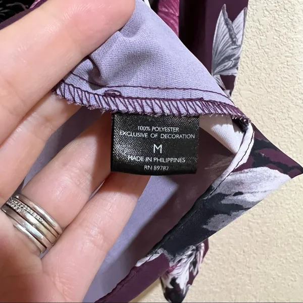 Natori Purple Floral Neck Tie Button Down Blouse - Image 12