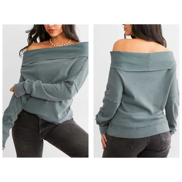 Free People We The Free Not The Same Tee Medium NWT Long Sleeve Off Shoulder - Image 2