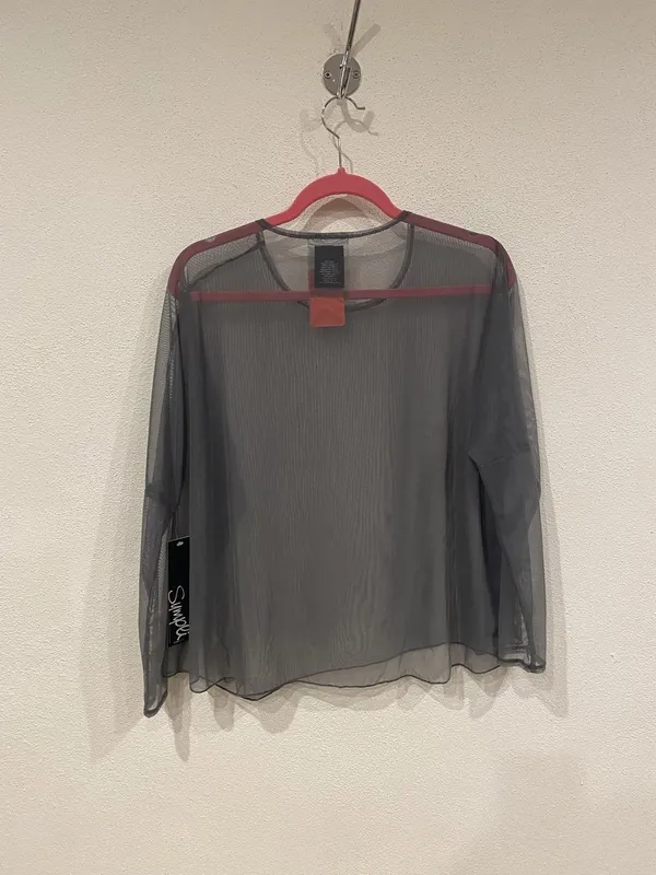Sympli Barely Cinch Top Womens 6 Gray Sheer Mesh Long Sleeve Pullover Blouse - Image 4