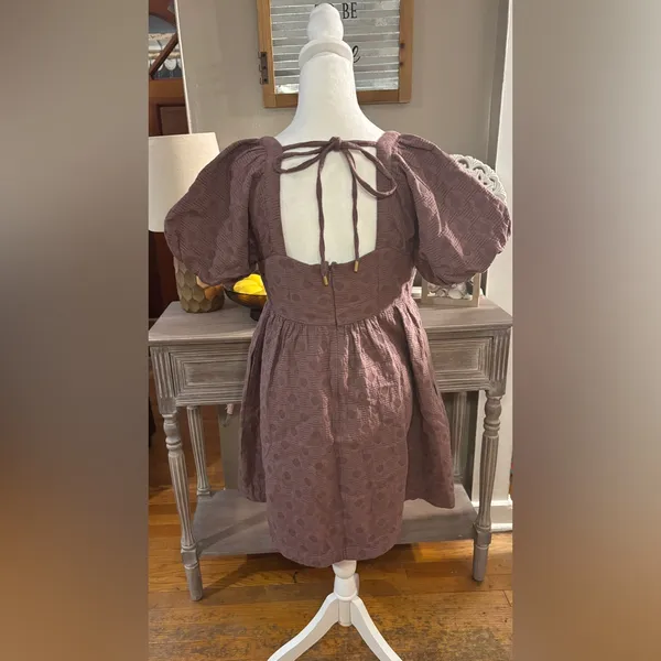 Madewell Floral Quilted Puff Sleeve Mini Dress Fig Size M - Image 7