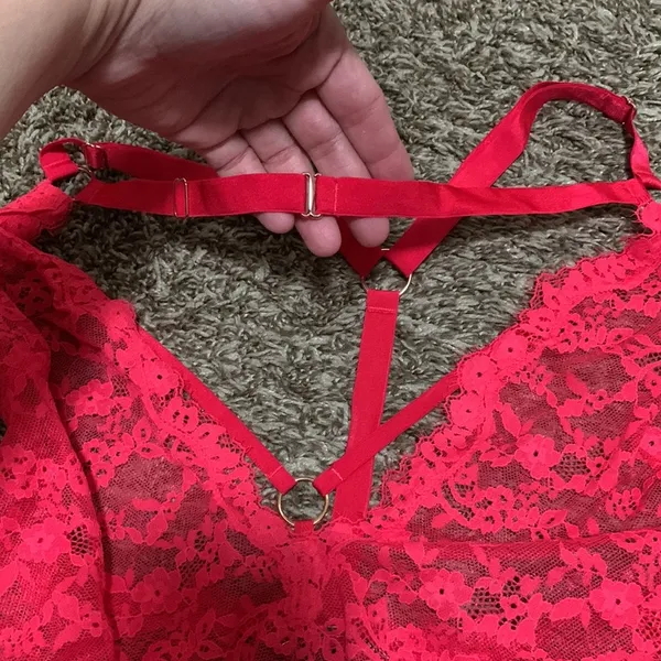 Victorias Secret Sexy Red lace Teddy thong mesh on butt size woman small - Image 4