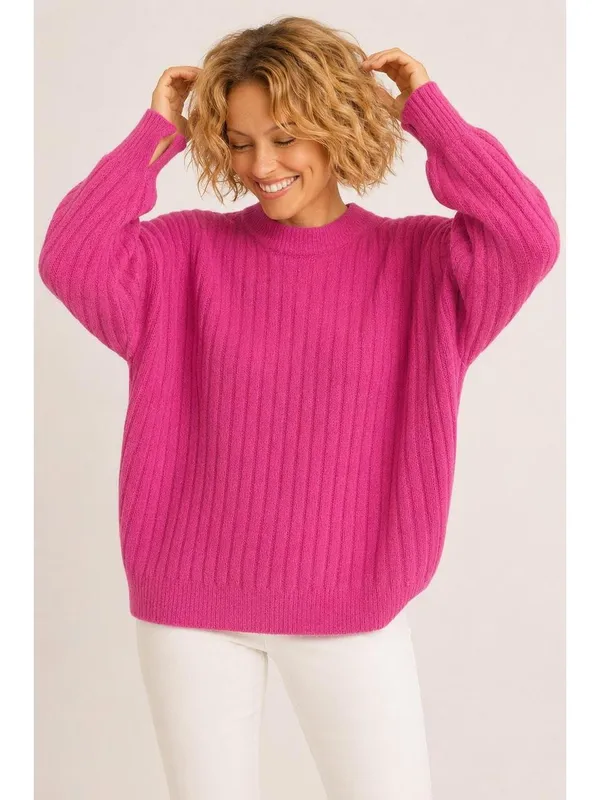aerie buttercream Ribbed Crewneck Sweater Hot Pink size‎ medium - Image 8