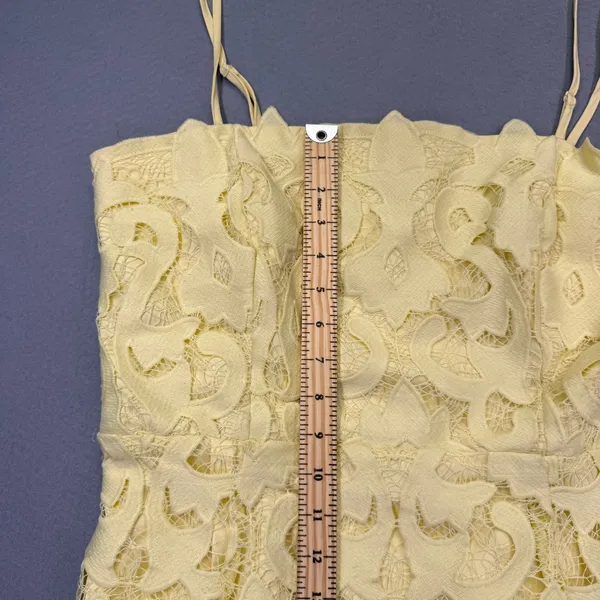 Bardot Yellow Guipure Lace Sheath Midi Dress 12 XL Square Neck Spaghetti Straps - Image 6