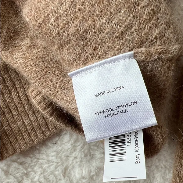 Quince Baby Alpaca Wool Diamond Stitch Crewneck Sweater Camel Small - Image 5