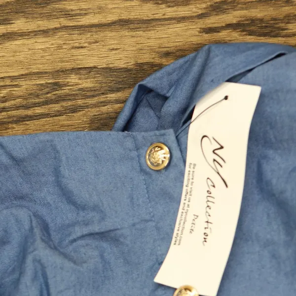 NWT Ny Collection Womens Petites Cotton Knee-Length Shirtdress Denim Blue PL - Image 4