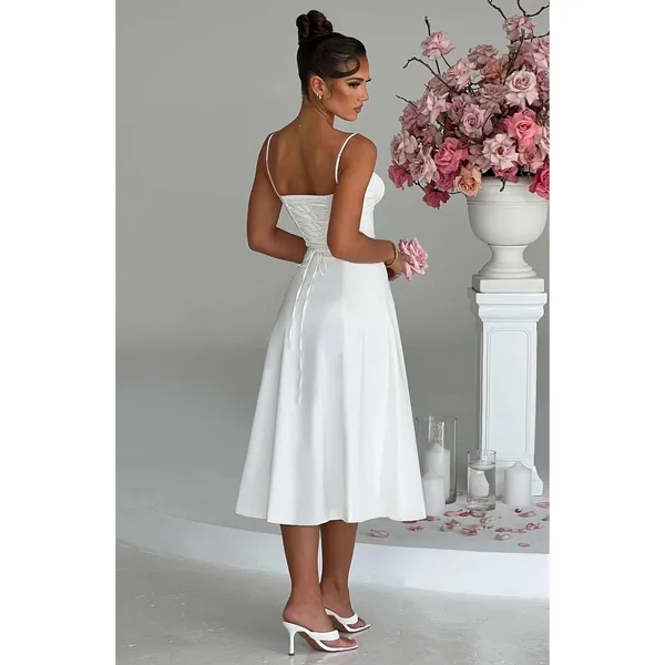 NWT Babyboo Deanna Ivory Corset Lace Up Fit & Flare Midi Dress Womens Size M - Image 2