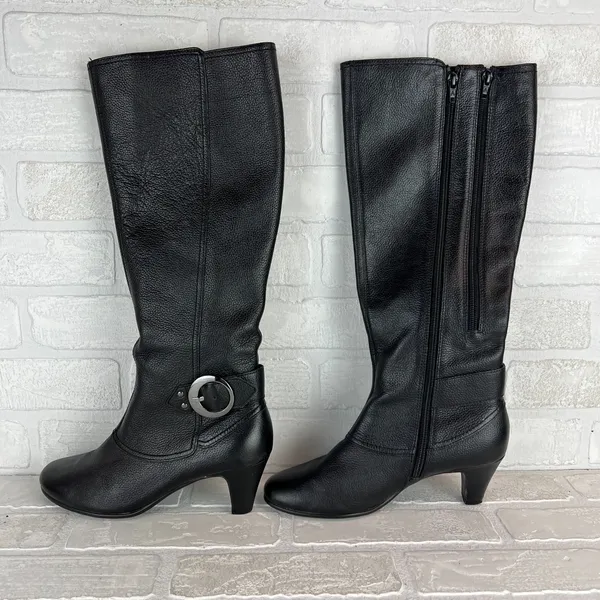 Aerosoles Incredible Riding Boots 7 Black Leather Zip Knee High Heelrest Cushion - Image 3
