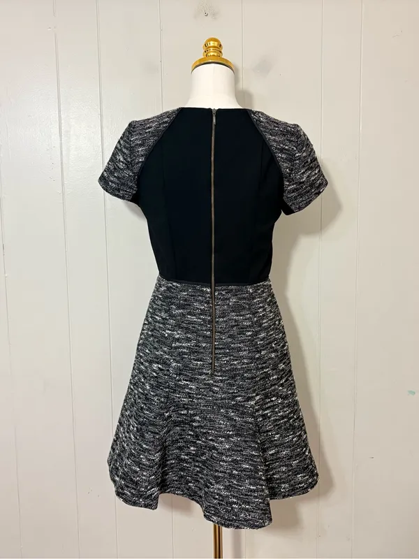 J.Crew Textured Tweed Fit & Flare Dress Black White Short Sleeve Size 2 - Image 7