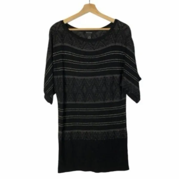 White House | Black Market Black Silver Shimmer Dolman Sweater Mini Dress Tunic XL - Image 2