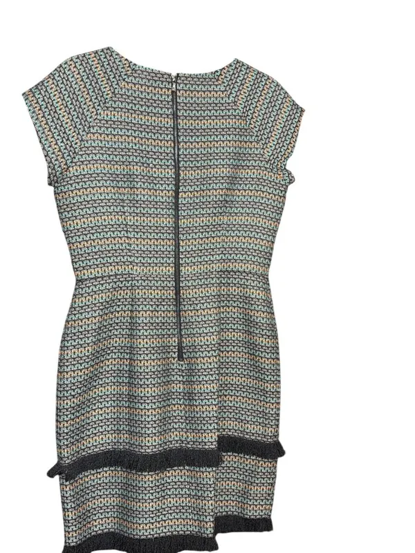 Donna Morgan Sheath Dress Multicolor Striped Tweed Cap Sleeve Fringe Trim Size 6 - Image 4