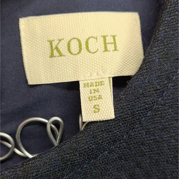 KOCH Navy Blue Gold Metallic Jacquard Sleeveless Shift‎ Mini Dress Size Small - Image 4