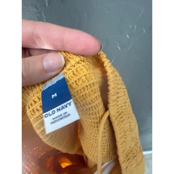 Old Navy Mustard Yellow Linen Blend Smocked Back Tie Strap Mini Dress Womens M‎ - Image 7