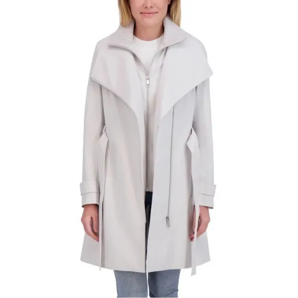 Halston Heritage NEW Halston Women's Belted Wrap Silver Collared Trench Coat With Pockets, Size M - Image 8