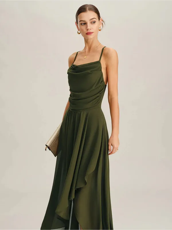 Rihoas Elegant Olive Green Cowl Neck Maxi Dress - Image 6
