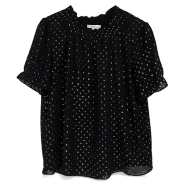 J. Crew Black Gold Dot Sheer Puff‎ Sleeve Smocked Neck Blouse Top Size M - Image 3