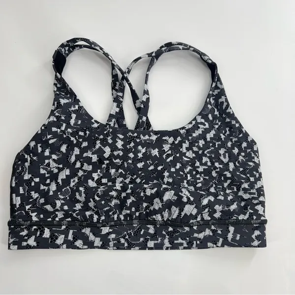 Lululemon Energy Bra Medium‎ Support, B-D Cup Urban Block Ice Grey Black sz 6 - Image 4