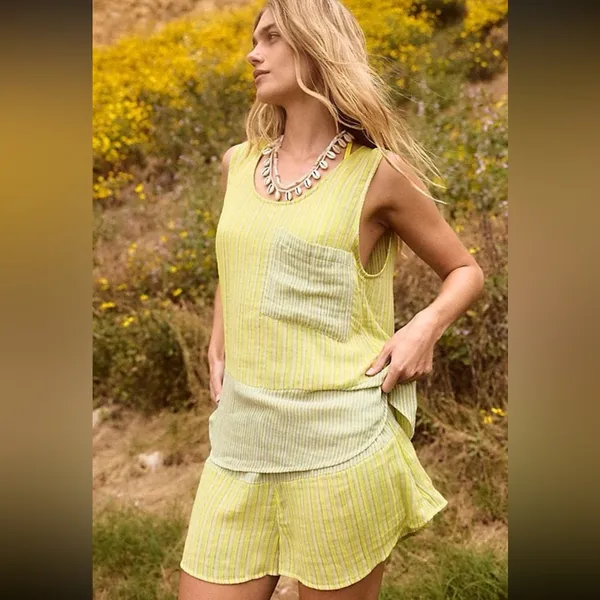 NWOT Free People Annabelle Set XS Lightweight 2Pcs Short Top Yellow Multi - Image 3