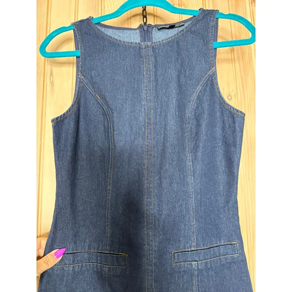 NWT Lulus Cataleya Dark Wash Denim Boat Neck Mini Dress Casual Weekend Size XS - Image 4