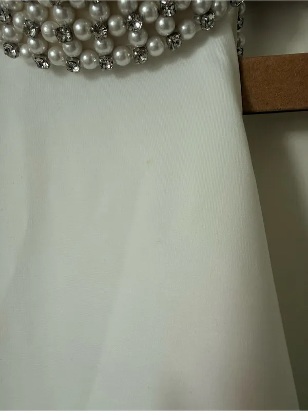 Retrofête NWT Penelope dress White Pearl-Trim Halter Mini Dress Size Small - Image 6