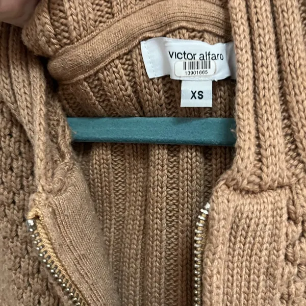 Victor Alfaro x RTR Brown‎ cable knit Oversized Zip Up hooded Sweater wool blend - Image 4