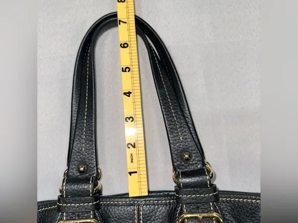 Dooney & Bourke Black Pebbled Leather Drawstring Satchel Bag Pink Gingham Lined - Image 12