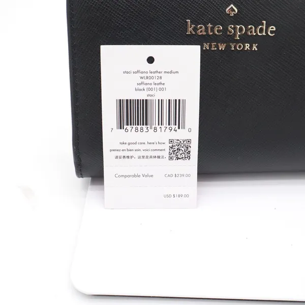 Kate Spade Staci Black Saffiano Leather Medium Bifold Wallet New - Image 3
