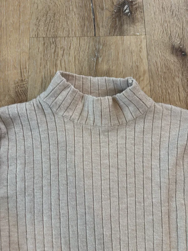 Cream Ribbed Mock Neck Long Sleeve Top Tan Size XS - Image 3