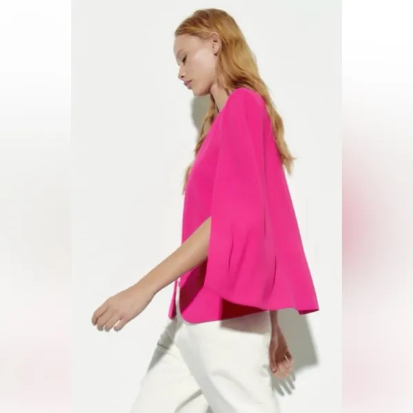 ZARA CAPE BLAZER JACKET W/ SLITS BLOGGERS pink NEW - Image 6
