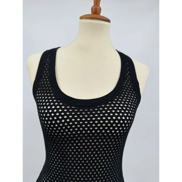 BCBGMaxAzria Etania Mesh Tank Dress Black Raw Hem Mini Bodycon Cover up Beachy S - Image 3