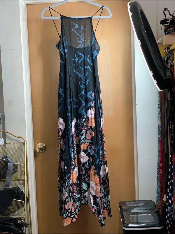 Free People Black Floral Maxi Dress Size-X-Small Boho Floral - Image 3