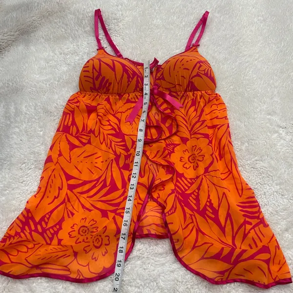 Cosmopolitan Women's Babydoll Slip Sz L Floral Orange Pink Y2K Preppy Sexy Party - Image 3
