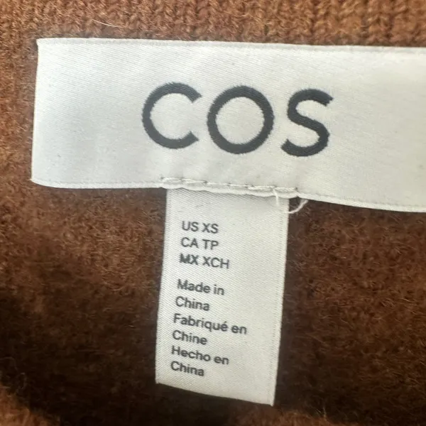 COS Cardigan Sweater 100% Boiled Wool Brown Cropped Minimalist‎ Scandi Womens XS - Image 4
