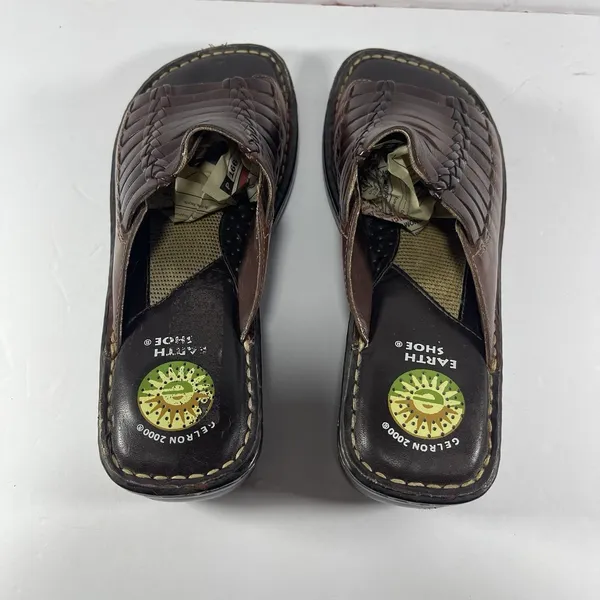 Earth Shoe Berkshire Brown Leather Woven Slides Sandals Women’s 8 Gelron 2000 - Image 8