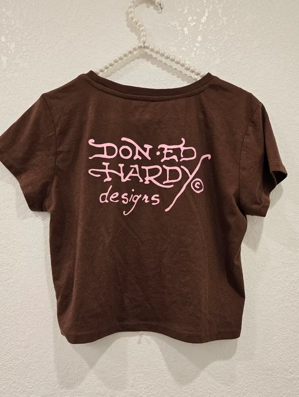 Ed Hardy Tiger cropped t-shirt Brown Size L - Image 2