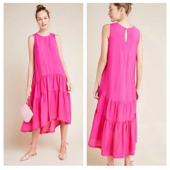 Anthropologie Maeve Marlene Tiered Maxi Dress Medium Pink Oversized Sleeveless - Image 2