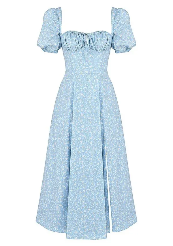 House Of CB 'Tallulah' Blue Ivory Floral Puff Sleeve Midi Dress. Size Small - Image 11