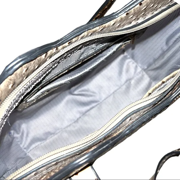 Isabella vegan leather ostrich satchel! Taupe in color with unique design! - Image 9